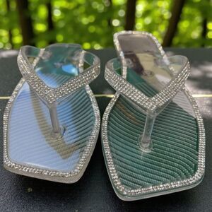 LAUREN LORRAINE Tampa Clear Jelly Flip Flop Sandals Crystal Thong Women’s 7/7.5